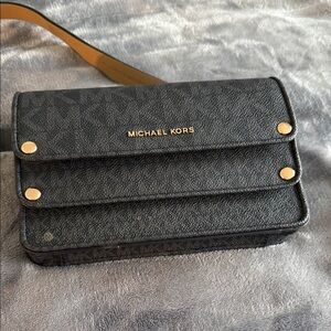 Michael Kors Black Pebbled Crossbody with Gold Hardware